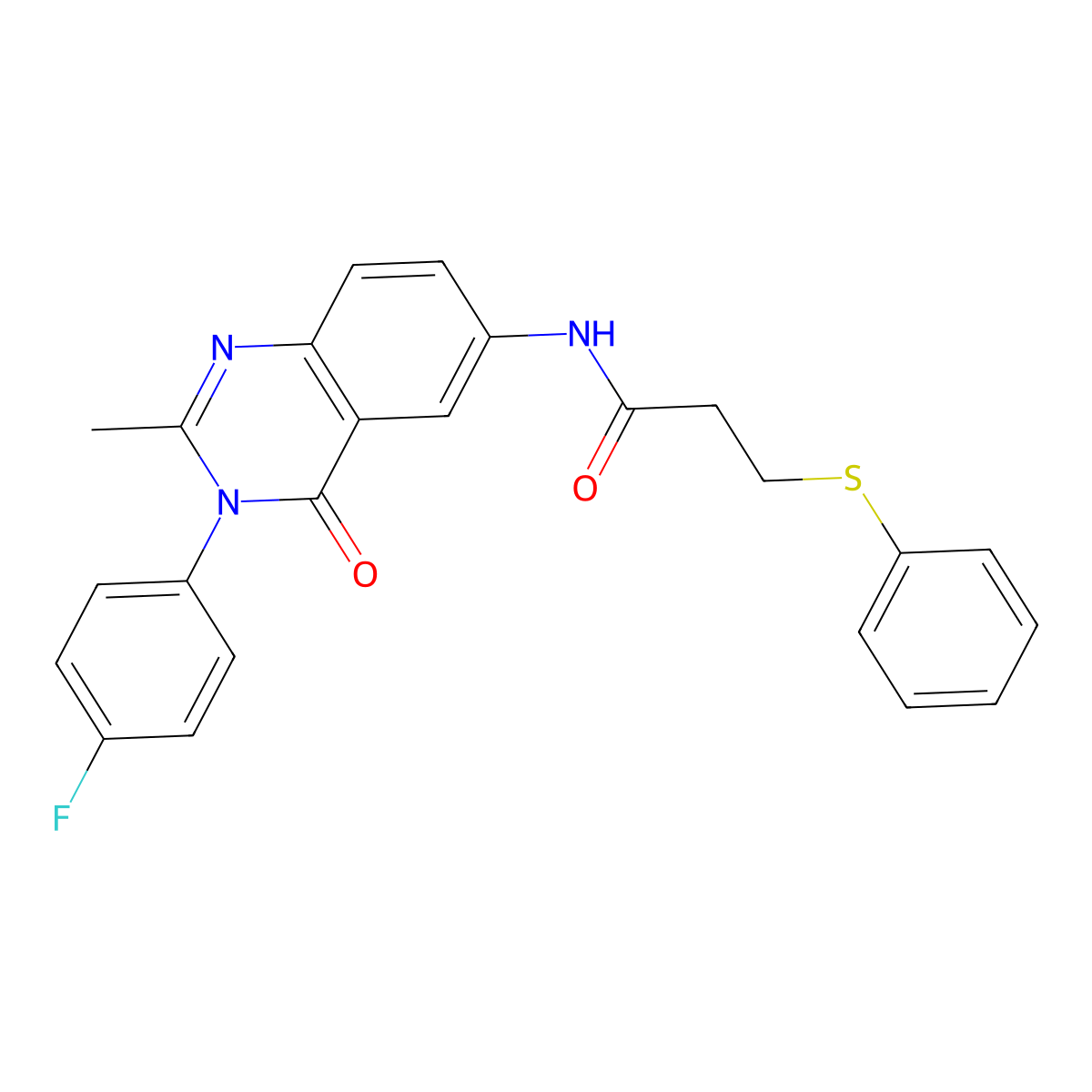 N-(3-(4-fluorophenyl)-2-methyl-4-oxo-3,4-dihydroquinazolin-6-yl)-3-(phenylthio)propanamide molecular structure, CAS 1105238-32-1