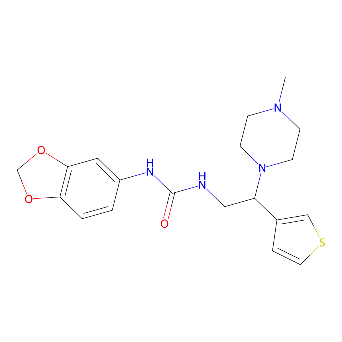 1-(Benzo[d][1,3]dioxol-5-yl)-3-(2-(4-methylpiperazin-1-yl)-2-(thiophen-3-yl)ethyl)urea molecular structure, CAS 1105238-45-6