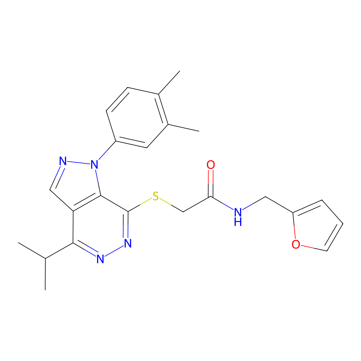 2-((1-(3,4-dimethylphenyl)-4-isopropyl-1H-pyrazolo[3,4-d]pyridazin-7-yl)thio)-N-(furan-2-ylmethyl)acetamide molecular structure, CAS 1105238-46-7