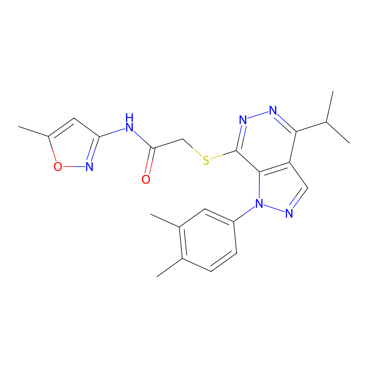 2-((1-(3,4-dimethylphenyl)-4-isopropyl-1H-pyrazolo[3,4-d]pyridazin-7-yl)thio)-N-(5-methylisoxazol-3-yl)acetamide molecular structure, CAS 1105238-54-7