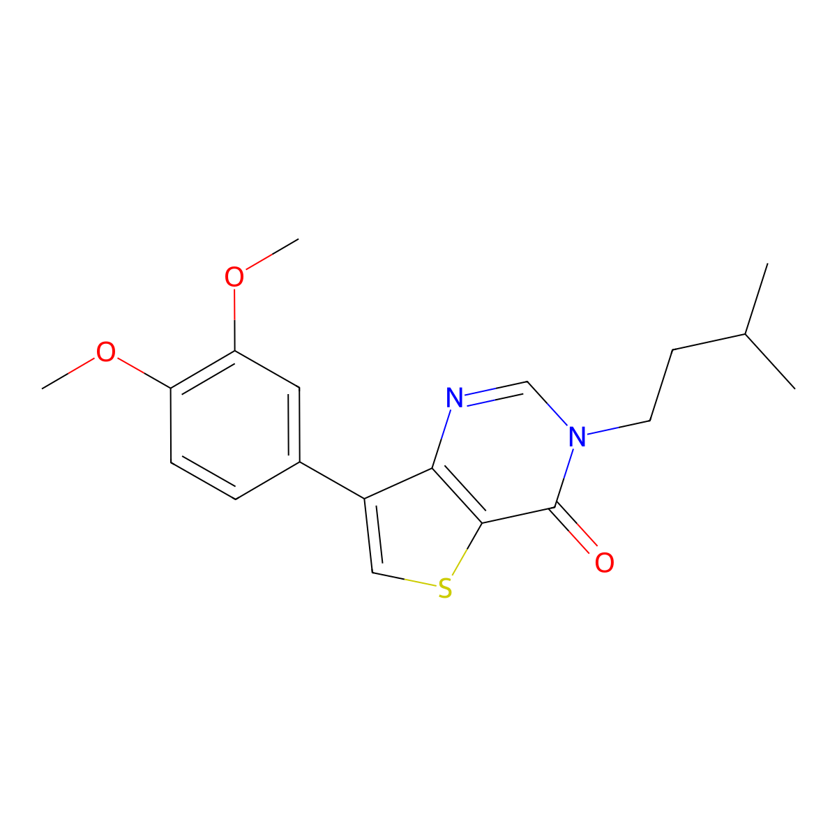 7-(3,4-dimethoxyphenyl)-3-(3-methylbutyl)thieno[3,2-d]pyrimidin-4(3H)-one molecular structure, CAS 1105238-58-1