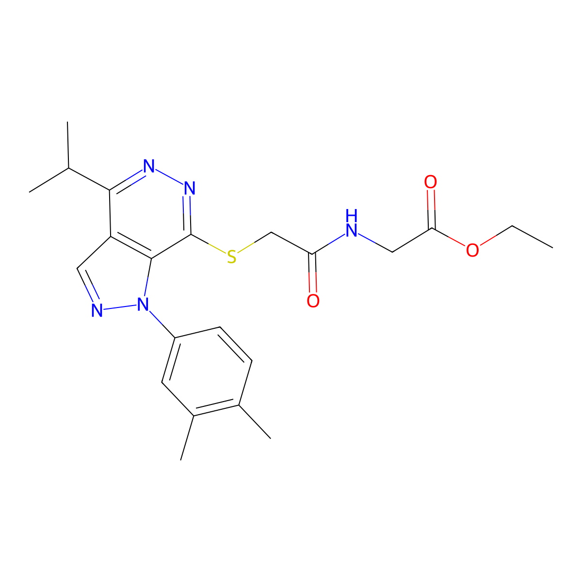 ethyl 2-(2-((1-(3,4-dimethylphenyl)-4-isopropyl-1H-pyrazolo[3,4-d]pyridazin-7-yl)thio)acetamido)acetate molecular structure, CAS 1105238-62-7