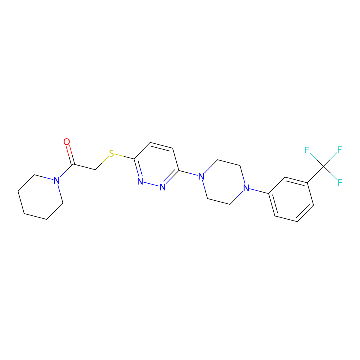 1-(Piperidin-1-yl)-2-((6-(4-(3-(trifluoromethyl)phenyl)piperazin-1-yl)pyridazin-3-yl)thio)ethanone molecular structure, CAS 1105238-63-8