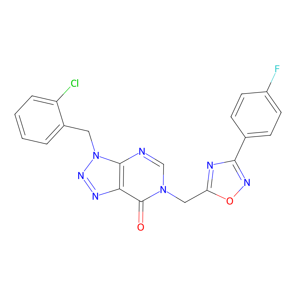 3-(2-chlorobenzyl)-6-((3-(4-fluorophenyl)-1,2,4-oxadiazol-5-yl)methyl)-3H-[1,2,3]triazolo[4,5-d]pyrimidin-7(6H)-one molecular structure, CAS 1105238-79-6