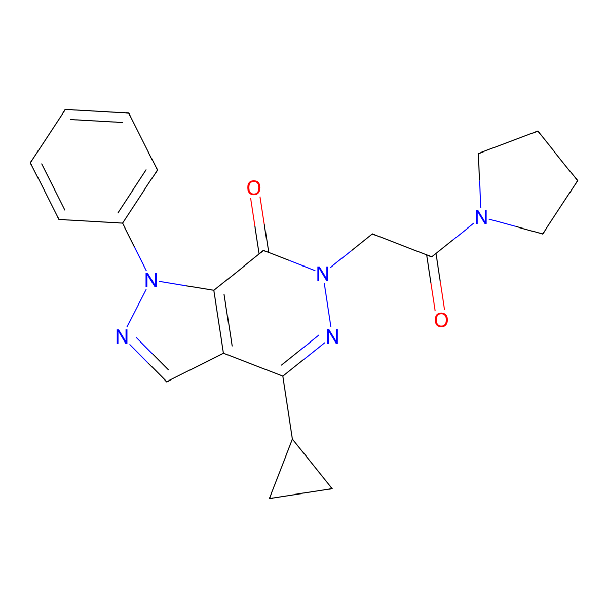 4-cyclopropyl-6-(2-oxo-2-(pyrrolidin-1-yl)ethyl)-1-phenyl-1H-pyrazolo[3,4-d]pyridazin-7(6H)-one molecular structure, CAS 1105238-85-4