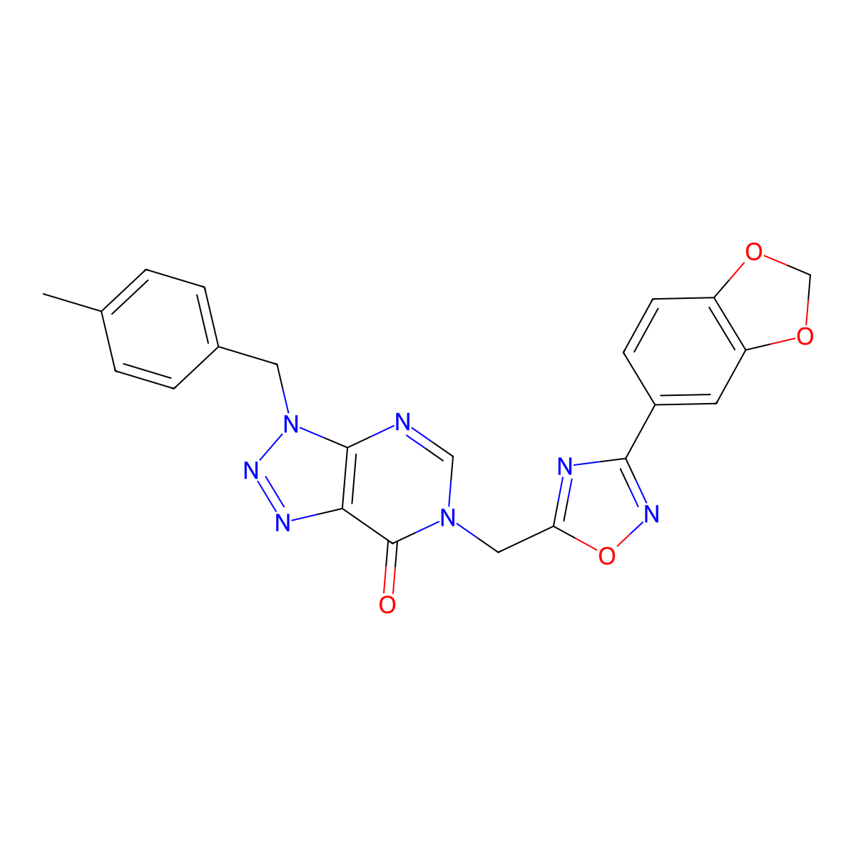 6-((3-(benzo[d][1,3]dioxol-5-yl)-1,2,4-oxadiazol-5-yl)methyl)-3-(4-methylbenzyl)-3H-[1,2,3]triazolo[4,5-d]pyrimidin-7(6H)-one molecular structure, CAS 1105238-87-6