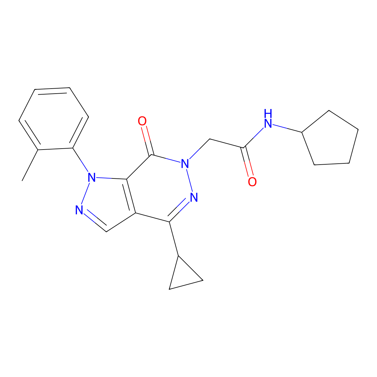 N-cyclopentyl-2-[4-cyclopropyl-1-(2-methylphenyl)-7-oxo-1H,6H,7H-pyrazolo[3,4-d]pyridazin-6-yl]acetamide molecular structure, CAS 1105238-89-8
