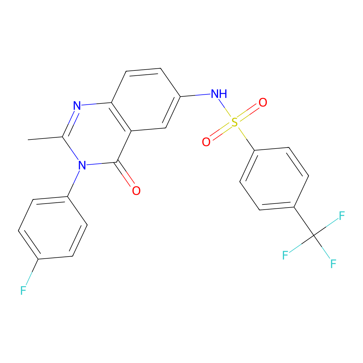 N-(3-(4-fluorophenyl)-2-methyl-4-oxo-3,4-dihydroquinazolin-6-yl)-4-(trifluoromethyl)benzenesulfonamide molecular structure, CAS 1105238-96-7