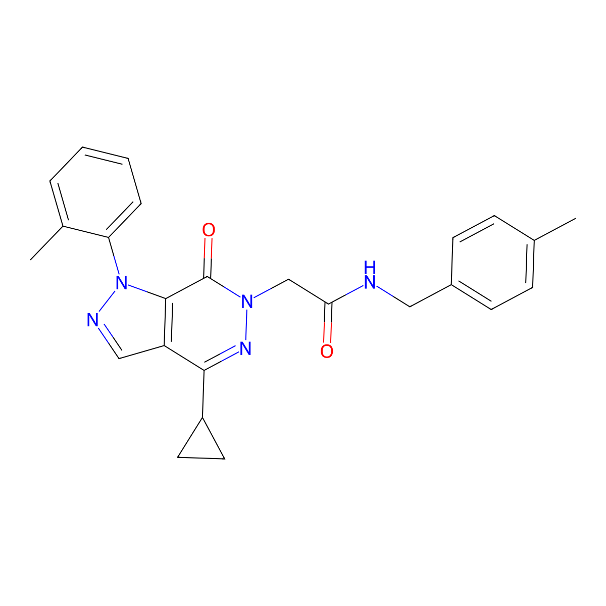 2-(4-cyclopropyl-7-oxo-1-(o-tolyl)-1H-pyrazolo[3,4-d]pyridazin-6(7H)-yl)-N-(4-methylbenzyl)acetamide molecular structure, CAS 1105238-97-8