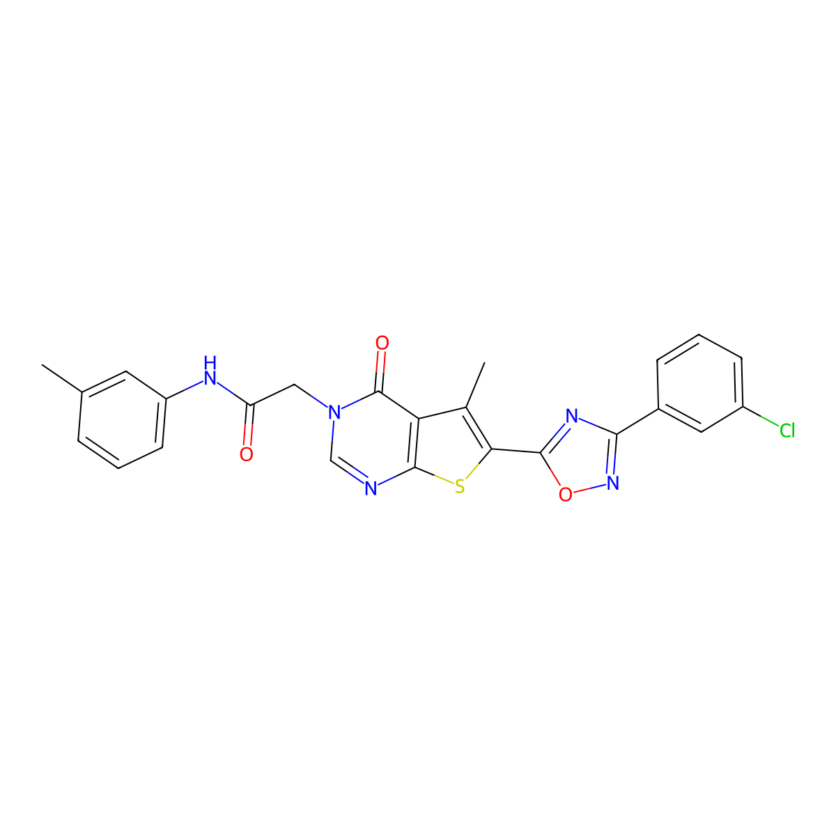 2-(6-(3-(3-chlorophenyl)-1,2,4-oxadiazol-5-yl)-5-methyl-4-oxothieno[2,3-d]pyrimidin-3(4H)-yl)-N-(m-tolyl)acetamide molecular structure, CAS 1105239-03-9