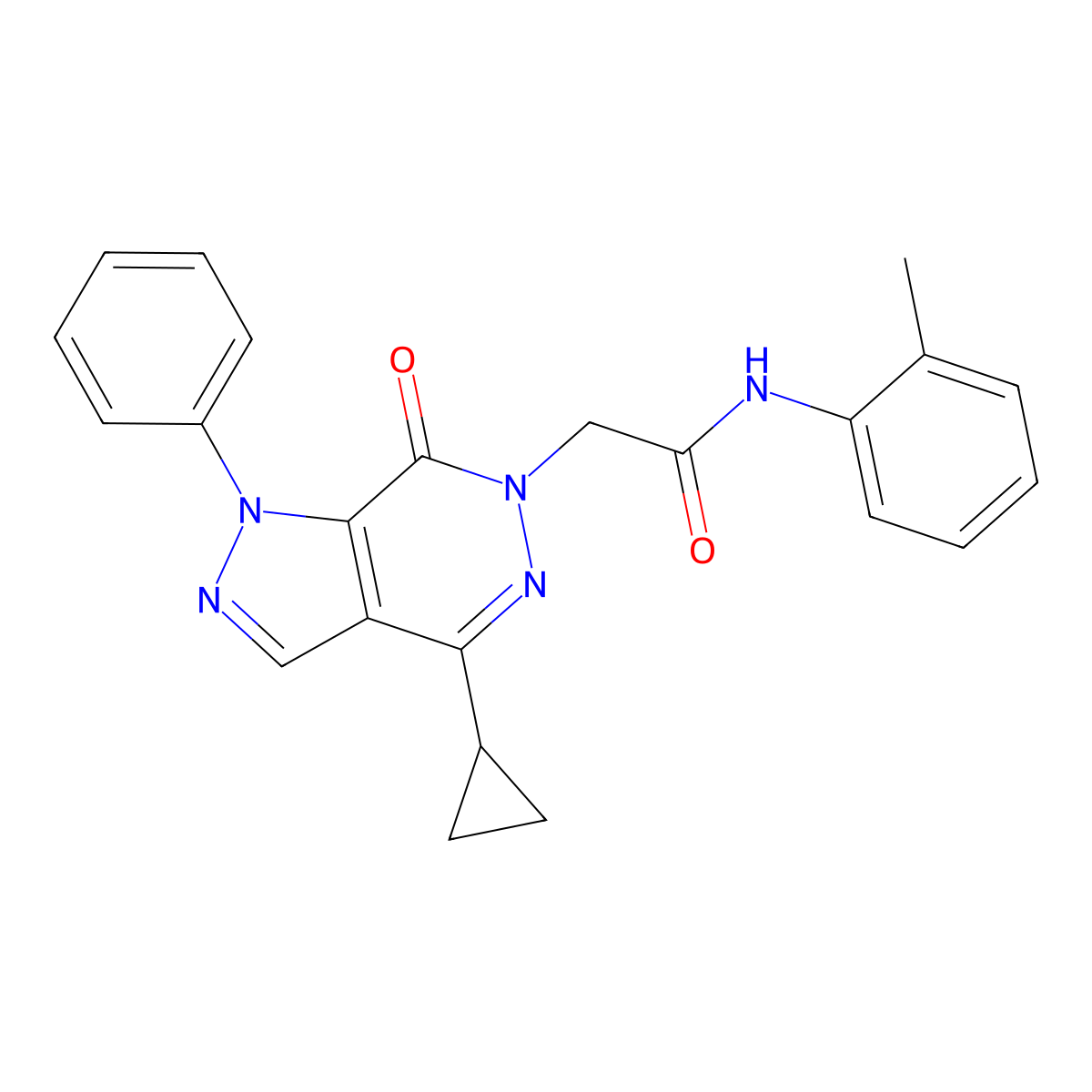 2-{4-cyclopropyl-7-oxo-1-phenyl-1H,6H,7H-pyrazolo[3,4-d]pyridazin-6-yl}-N-(2-methylphenyl)acetamide molecular structure, CAS 1105239-09-5