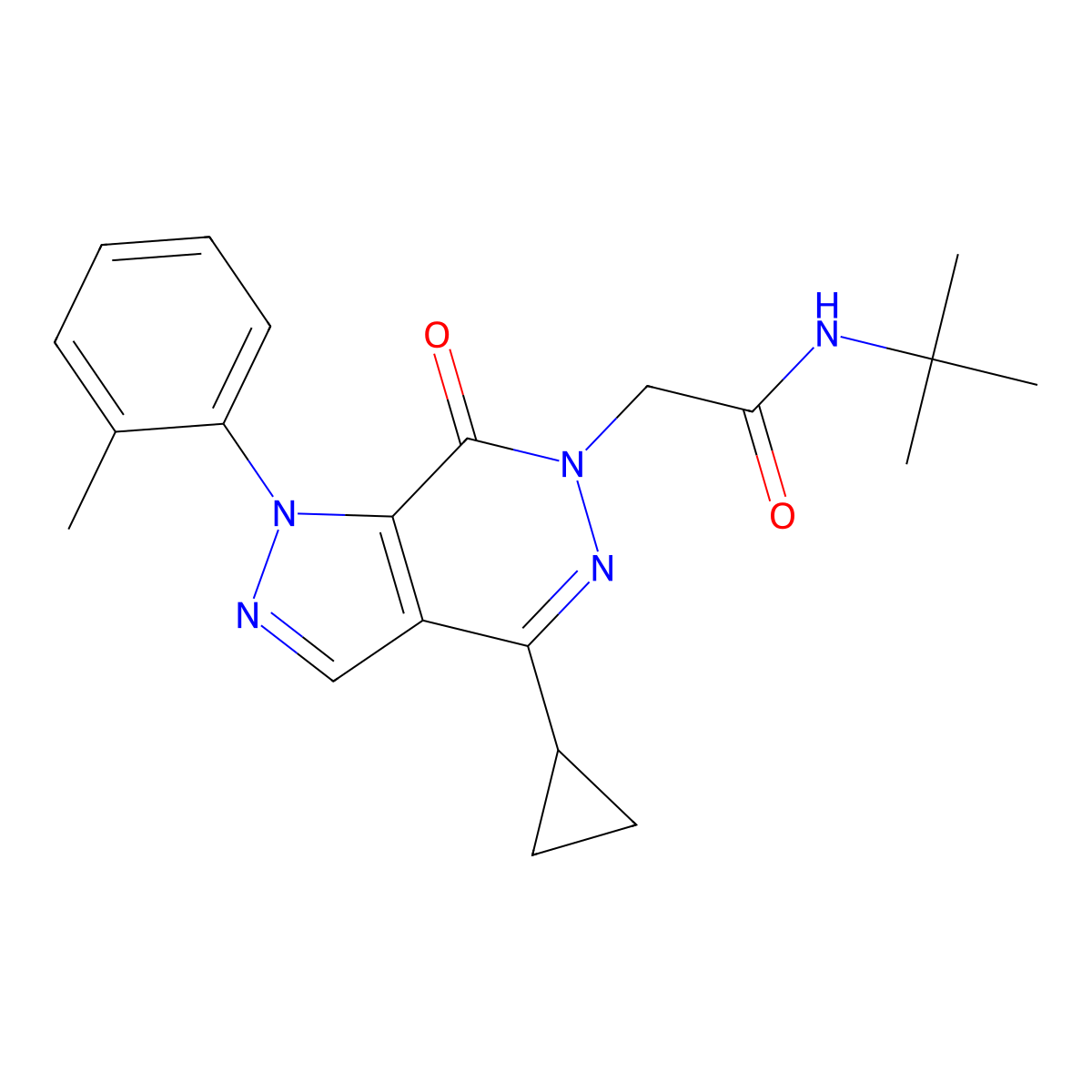 N-tert-butyl-2-[4-cyclopropyl-1-(2-methylphenyl)-7-oxo-1H,6H,7H-pyrazolo[3,4-d]pyridazin-6-yl]acetamide molecular structure, CAS 1105239-13-1