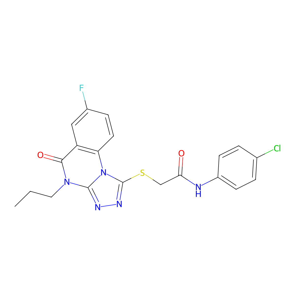 N-(4-chlorophenyl)-2-((7-fluoro-5-oxo-4-propyl-4,5-dihydro-[1,2,4]triazolo[4,3-a]quinazolin-1-yl)thio)acetamide molecular structure, CAS 1105239-14-2