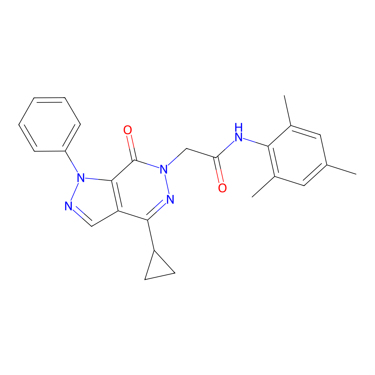 2-(4-cyclopropyl-7-oxo-1-phenyl-1H-pyrazolo[3,4-d]pyridazin-6(7H)-yl)-N-mesitylacetamide molecular structure, CAS 1105239-17-5