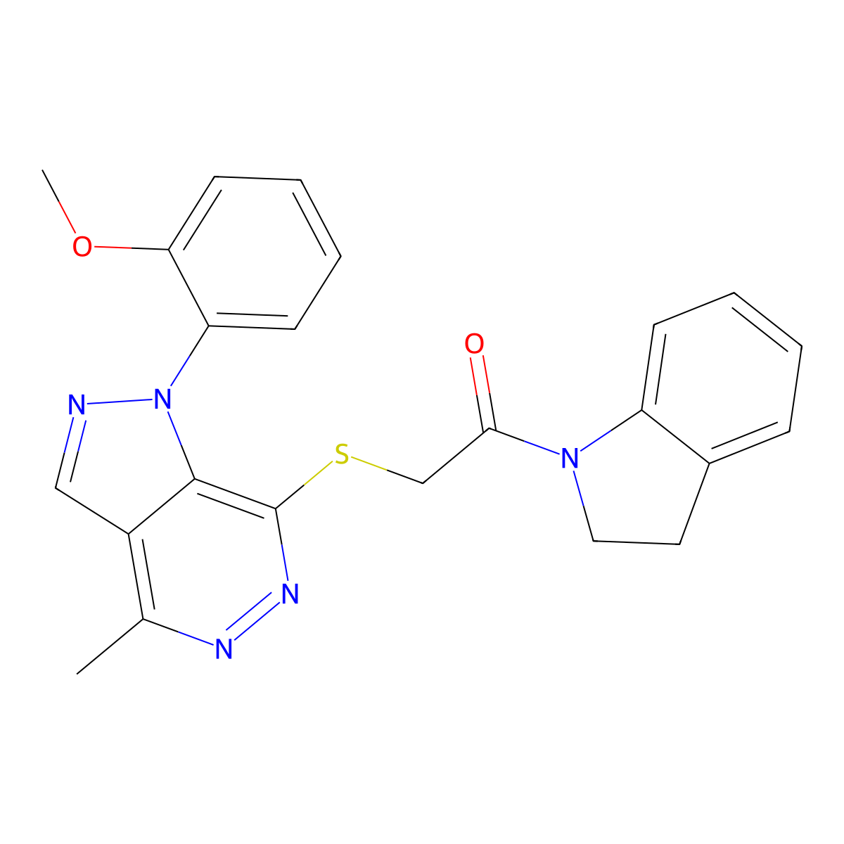 1-(indolin-1-yl)-2-((1-(2-methoxyphenyl)-4-methyl-1H-pyrazolo[3,4-d]pyridazin-7-yl)thio)ethanone molecular structure, CAS 1105239-18-6