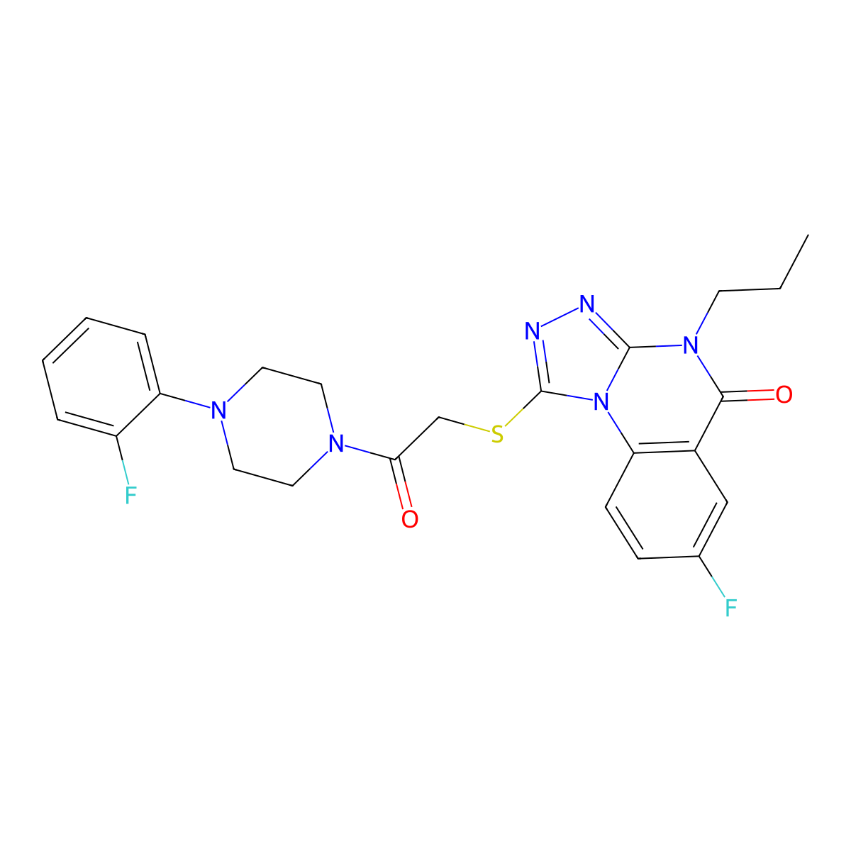 7-fluoro-1-({2-[4-(2-fluorophenyl)piperazin-1-yl]-2-oxoethyl}sulfanyl)-4-propyl-4H,5H-[1,2,4]triazolo[4,3-a]quinazolin-5-one molecular structure, CAS 1105239-22-2