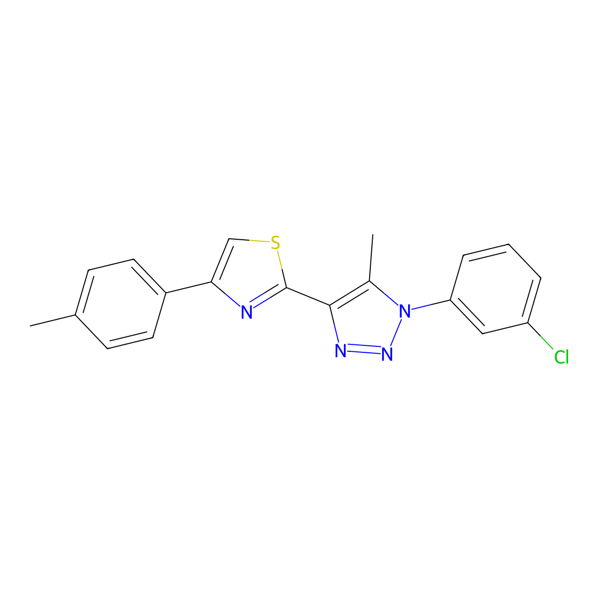 2-(1-(3-chlorophenyl)-5-methyl-1H-1,2,3-triazol-4-yl)-4-(p-tolyl)thiazole molecular structure, CAS 1105239-38-0