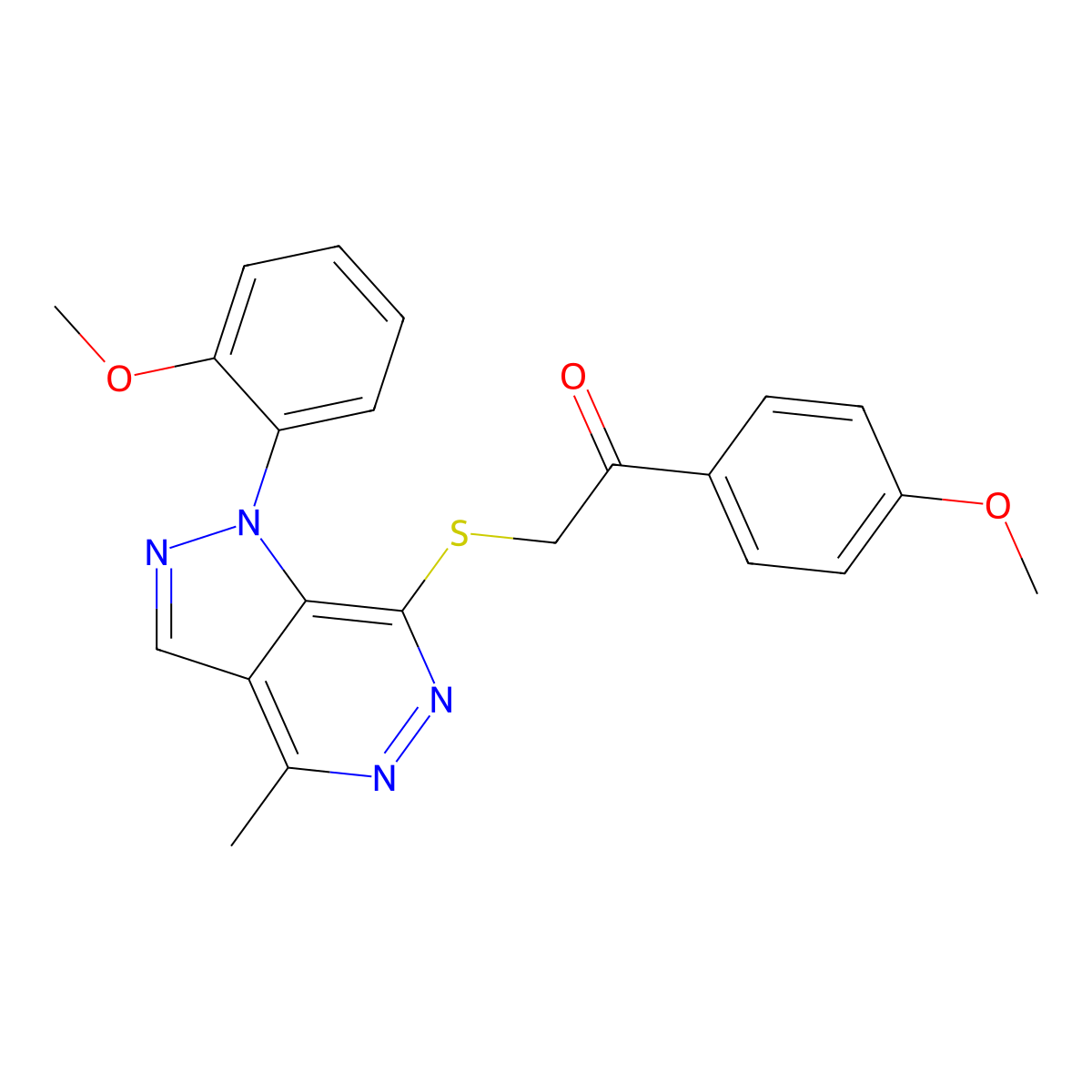 1-(4-methoxyphenyl)-2-((1-(2-methoxyphenyl)-4-methyl-1H-pyrazolo[3,4-d]pyridazin-7-yl)thio)ethanone molecular structure, CAS 1105239-42-6