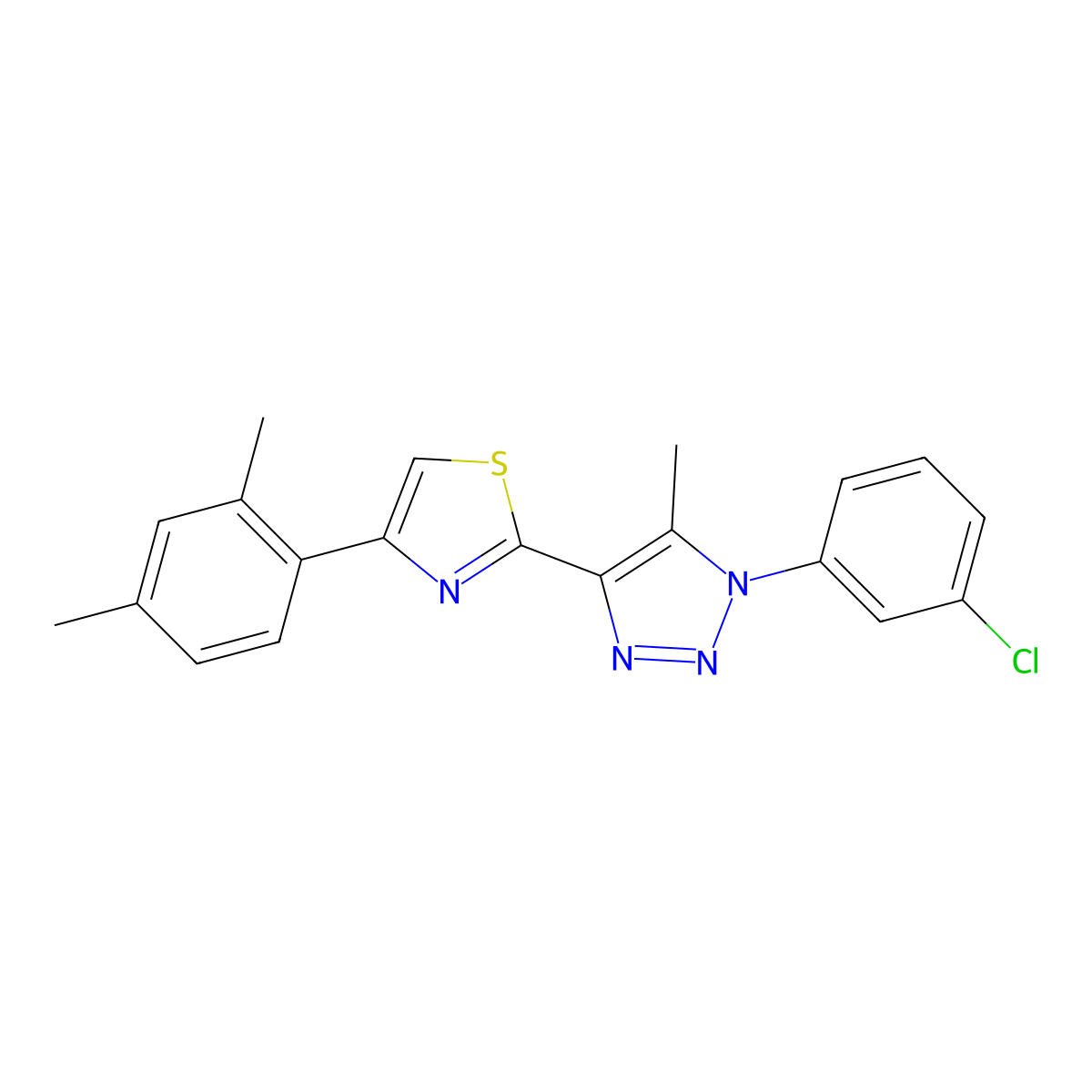 2-(1-(3-chlorophenyl)-5-methyl-1H-1,2,3-triazol-4-yl)-4-(2,4-dimethylphenyl)thiazole molecular structure, CAS 1105239-46-0