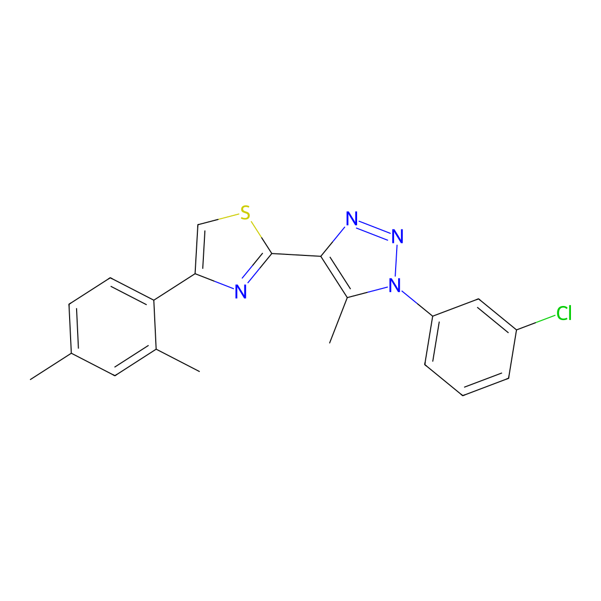 2-(1-(3-chlorophenyl)-5-methyl-1H-1,2,3-triazol-4-yl)-4-(2,4-dimethylphenyl)thiazole molecular structure, CAS 1105239-46-0