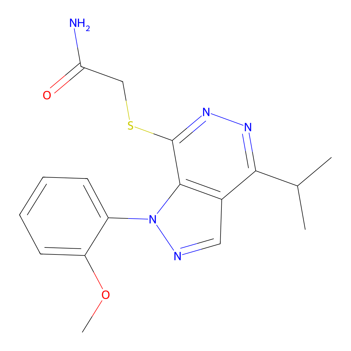 2-((4-isopropyl-1-(2-methoxyphenyl)-1H-pyrazolo[3,4-d]pyridazin-7-yl)thio)acetamide molecular structure, CAS 1105239-50-6
