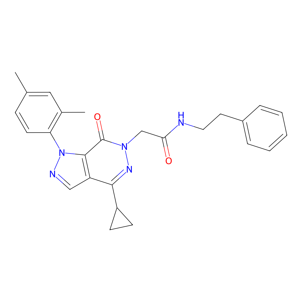 2-(4-cyclopropyl-1-(2,4-dimethylphenyl)-7-oxo-1H-pyrazolo[3,4-d]pyridazin-6(7H)-yl)-N-phenethylacetamide molecular structure, CAS 1105239-61-9