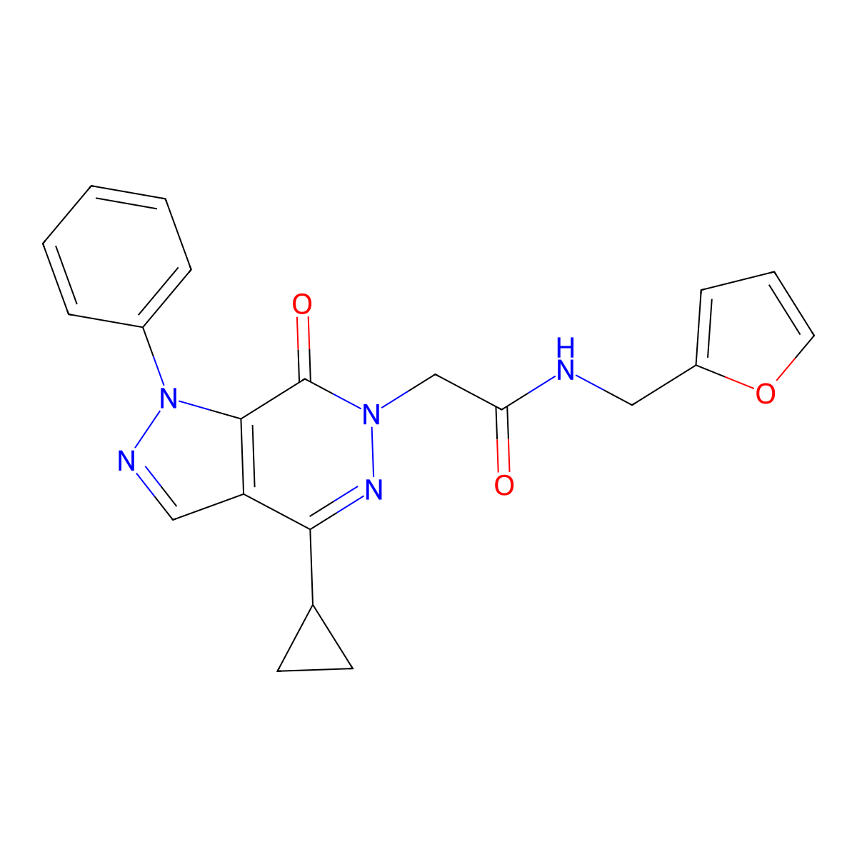 2-(4-cyclopropyl-7-oxo-1-phenyl-1H-pyrazolo[3,4-d]pyridazin-6(7H)-yl)-N-(furan-2-ylmethyl)acetamide molecular structure, CAS 1105239-64-2