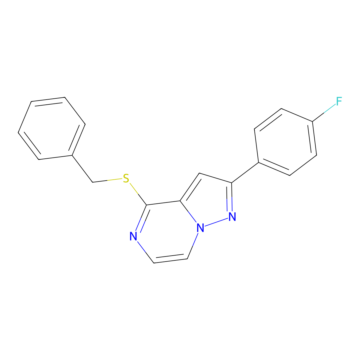 4-(Benzylsulfanyl)-2-(4-fluorophenyl)pyrazolo[1,5-a]pyrazine molecular structure, CAS 1105239-66-4