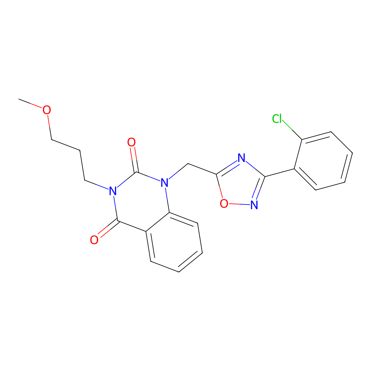 1-((3-(2-chlorophenyl)-1,2,4-oxadiazol-5-yl)methyl)-3-(3-methoxypropyl)quinazoline-2,4(1H,3H)-dione molecular structure, CAS 1105239-69-7