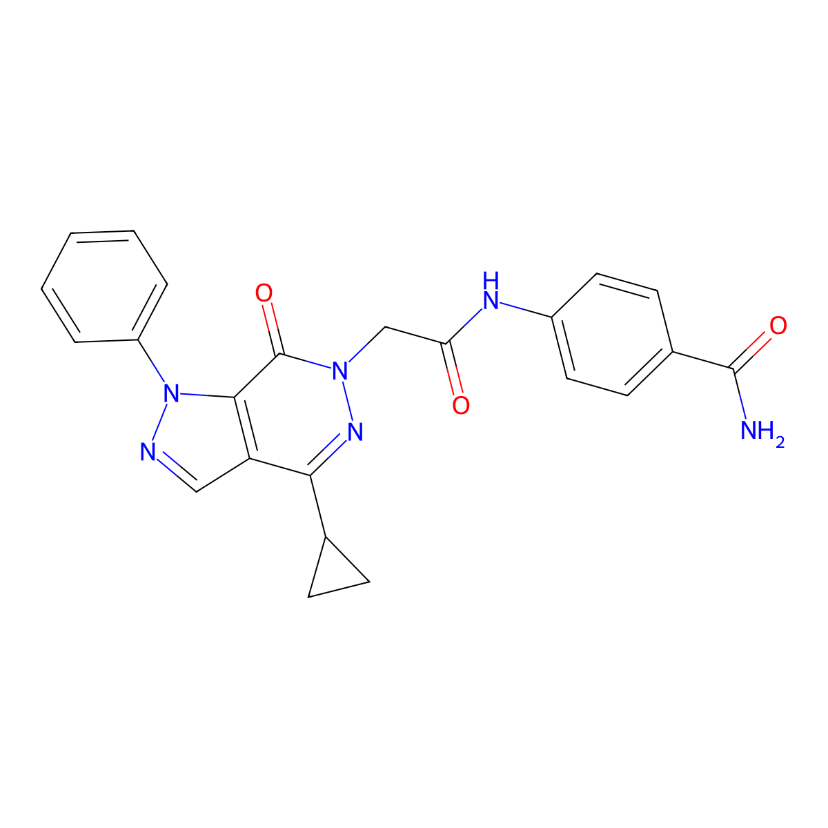 4-(2-(4-cyclopropyl-7-oxo-1-phenyl-1H-pyrazolo[3,4-d]pyridazin-6(7H)-yl)acetamido)benzamide molecular structure, CAS 1105239-71-1