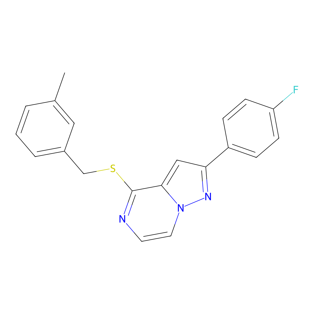 2-(4-Fluorophenyl)-4-[(3-methylbenzyl)thio]pyrazolo[1,5-a]pyrazine molecular structure, CAS 1105239-74-4