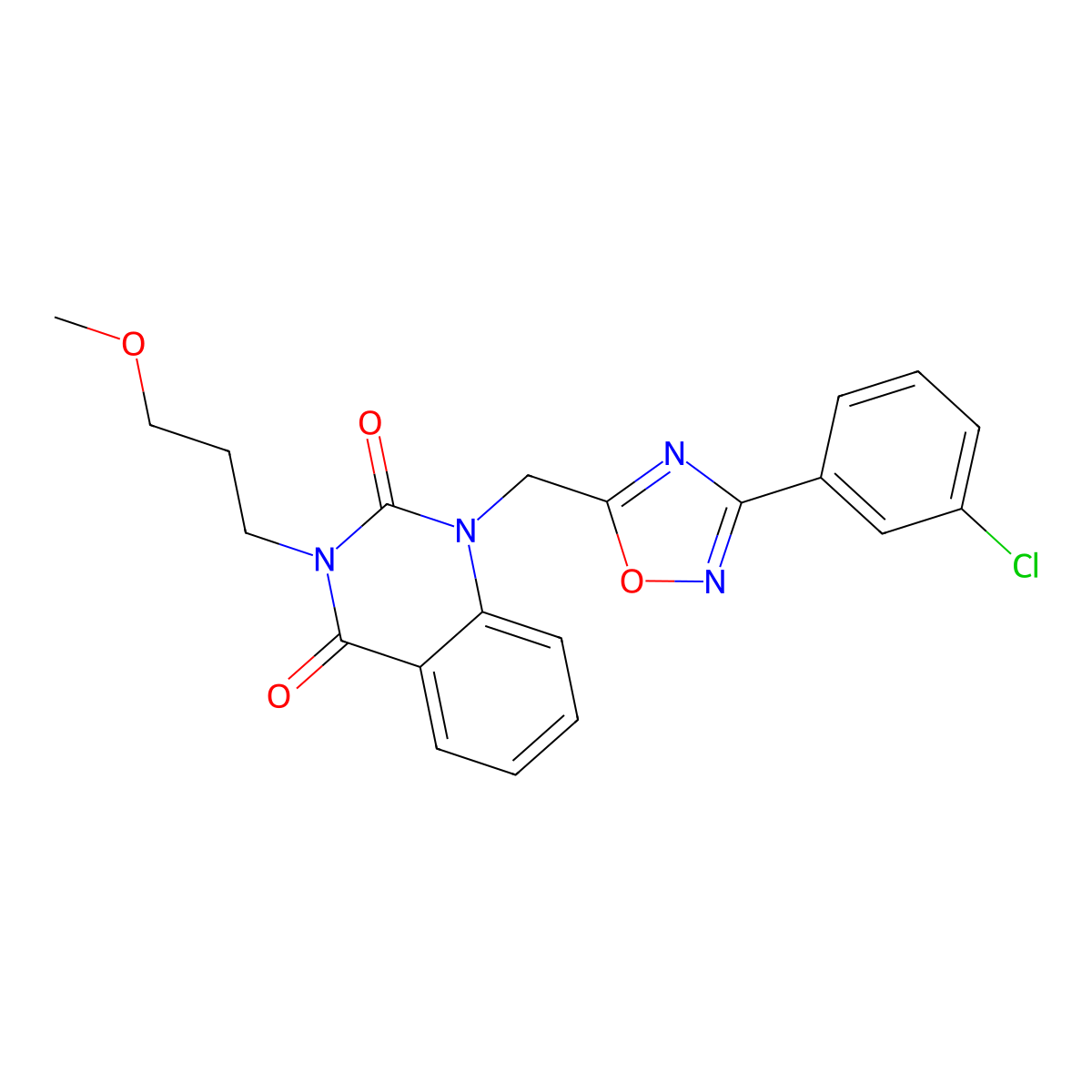 1-((3-(3-chlorophenyl)-1,2,4-oxadiazol-5-yl)methyl)-3-(3-methoxypropyl)quinazoline-2,4(1H,3H)-dione molecular structure, CAS 1105239-77-7