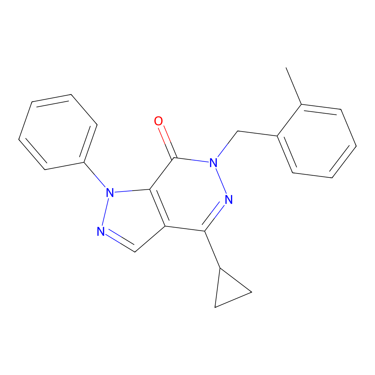4-cyclopropyl-6-(2-methylbenzyl)-1-phenyl-1H-pyrazolo[3,4-d]pyridazin-7(6H)-one molecular structure, CAS 1105239-79-9