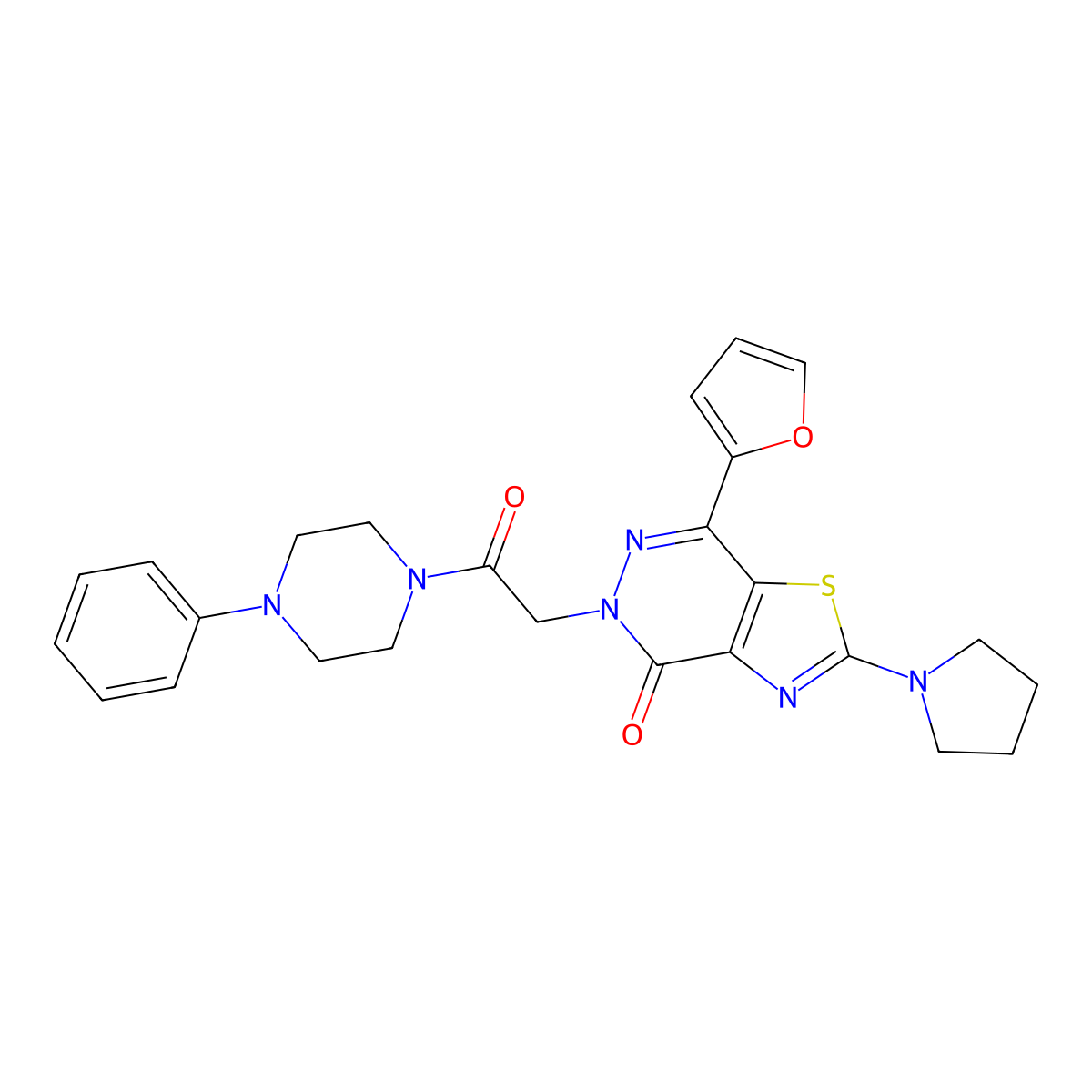7-(furan-2-yl)-5-(2-oxo-2-(4-phenylpiperazin-1-yl)ethyl)-2-(pyrrolidin-1-yl)thiazolo[4,5-d]pyridazin-4(5H)-one molecular structure, CAS 1105239-80-2