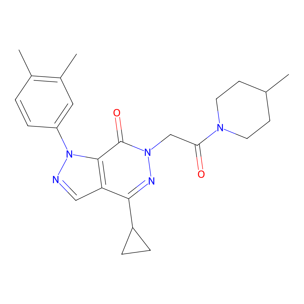 4-cyclopropyl-1-(3,4-dimethylphenyl)-6-(2-(4-methylpiperidin-1-yl)-2-oxoethyl)-1H-pyrazolo[3,4-d]pyridazin-7(6H)-one molecular structure, CAS 1105239-84-6