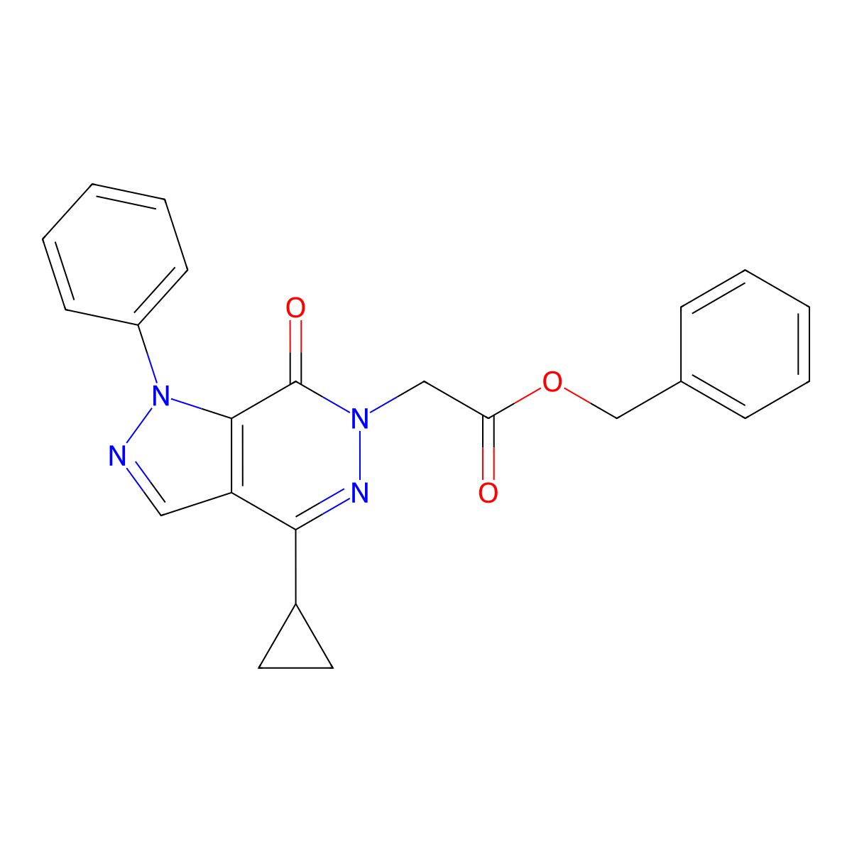 benzyl 2-(4-cyclopropyl-7-oxo-1-phenyl-1H-pyrazolo[3,4-d]pyridazin-6(7H)-yl)acetate molecular structure, CAS 1105239-87-9