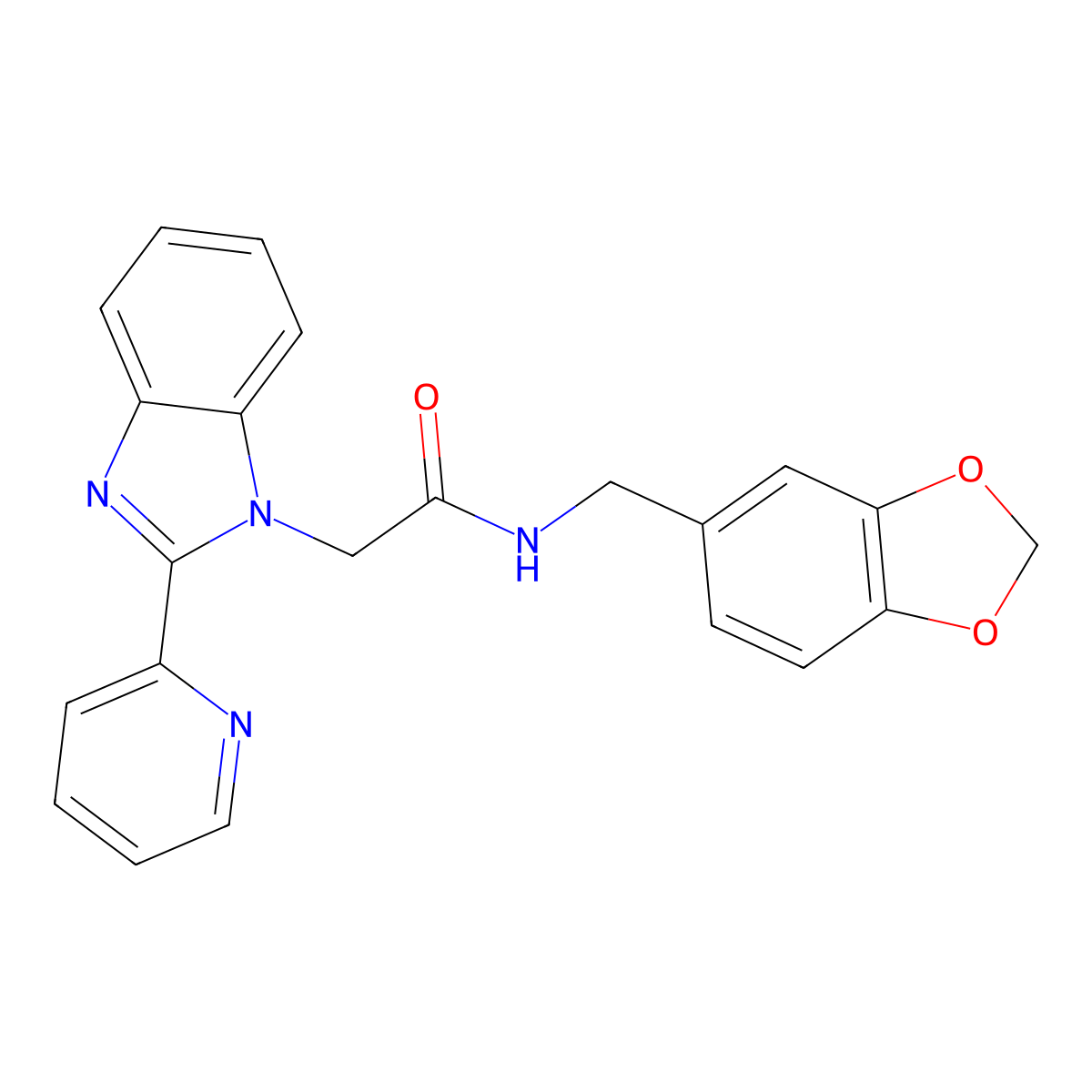 N-(benzo[d][1,3]dioxol-5-ylmethyl)-2-(2-(pyridin-2-yl)-1H-benzo[d]imidazol-1-yl)acetamide molecular structure, CAS 1105239-91-5