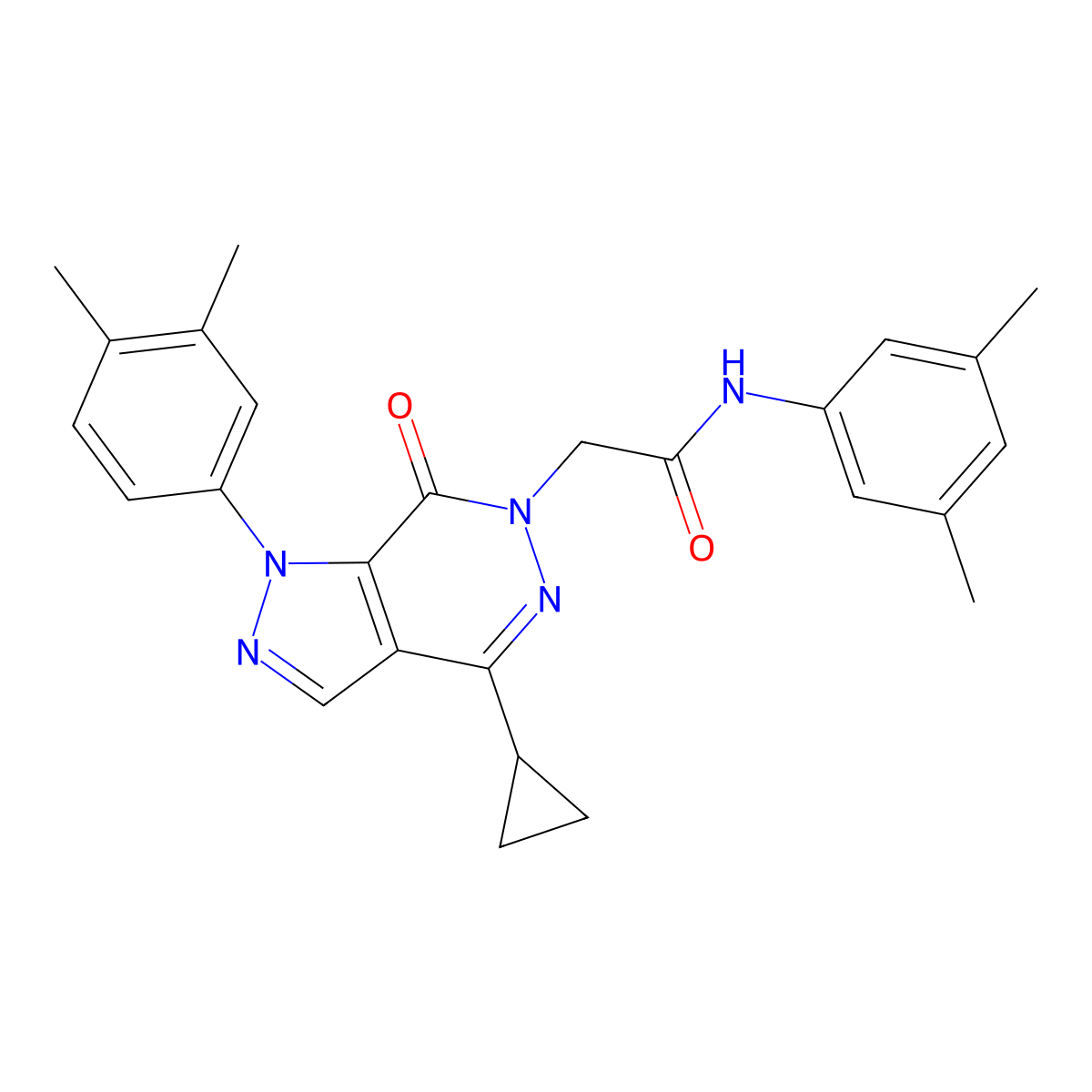 2-(4-cyclopropyl-1-(3,4-dimethylphenyl)-7-oxo-1H-pyrazolo[3,4-d]pyridazin-6(7H)-yl)-N-(3,5-dimethylphenyl)acetamide molecular structure, CAS 1105239-92-6
