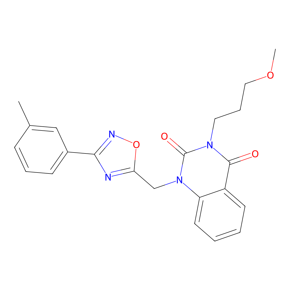 3-(3-methoxypropyl)-1-((3-(m-tolyl)-1,2,4-oxadiazol-5-yl)methyl)quinazoline-2,4(1H,3H)-dione molecular structure, CAS 1105239-93-7
