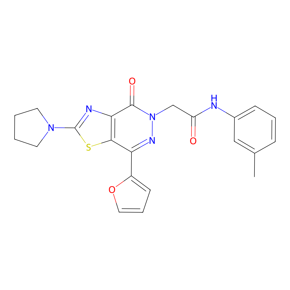 2-(7-(furan-2-yl)-4-oxo-2-(pyrrolidin-1-yl)thiazolo[4,5-d]pyridazin-5(4H)-yl)-N-(m-tolyl)acetamide molecular structure, CAS 1105239-96-0