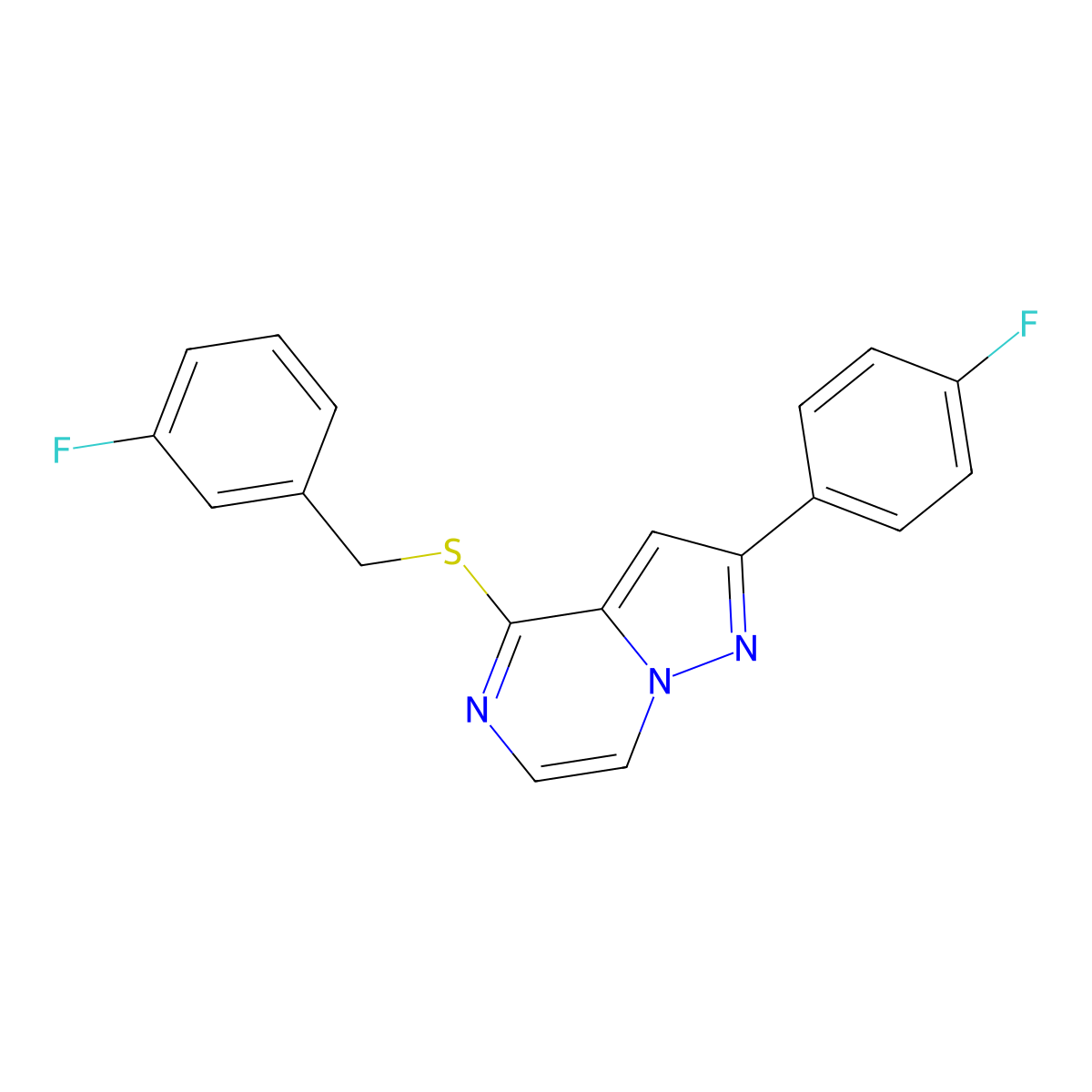 4-[(3-Fluorobenzyl)thio]-2-(4-fluorophenyl)pyrazolo[1,5-a]pyrazine molecular structure, CAS 1105239-98-2