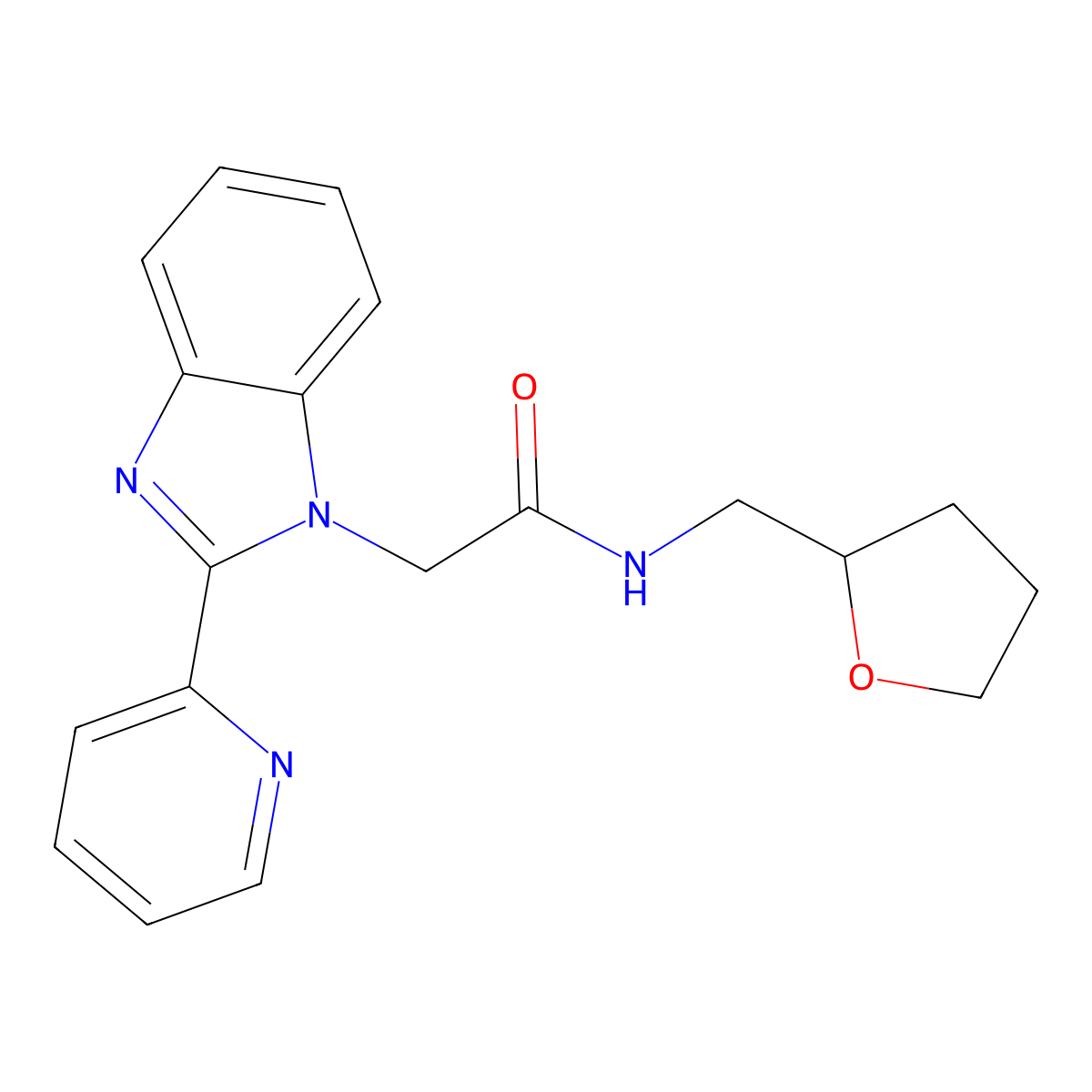 2-(2-(pyridin-2-yl)-1H-benzo[d]imidazol-1-yl)-N-((tetrahydrofuran-2-yl)methyl)acetamide molecular structure, CAS 1105239-99-3