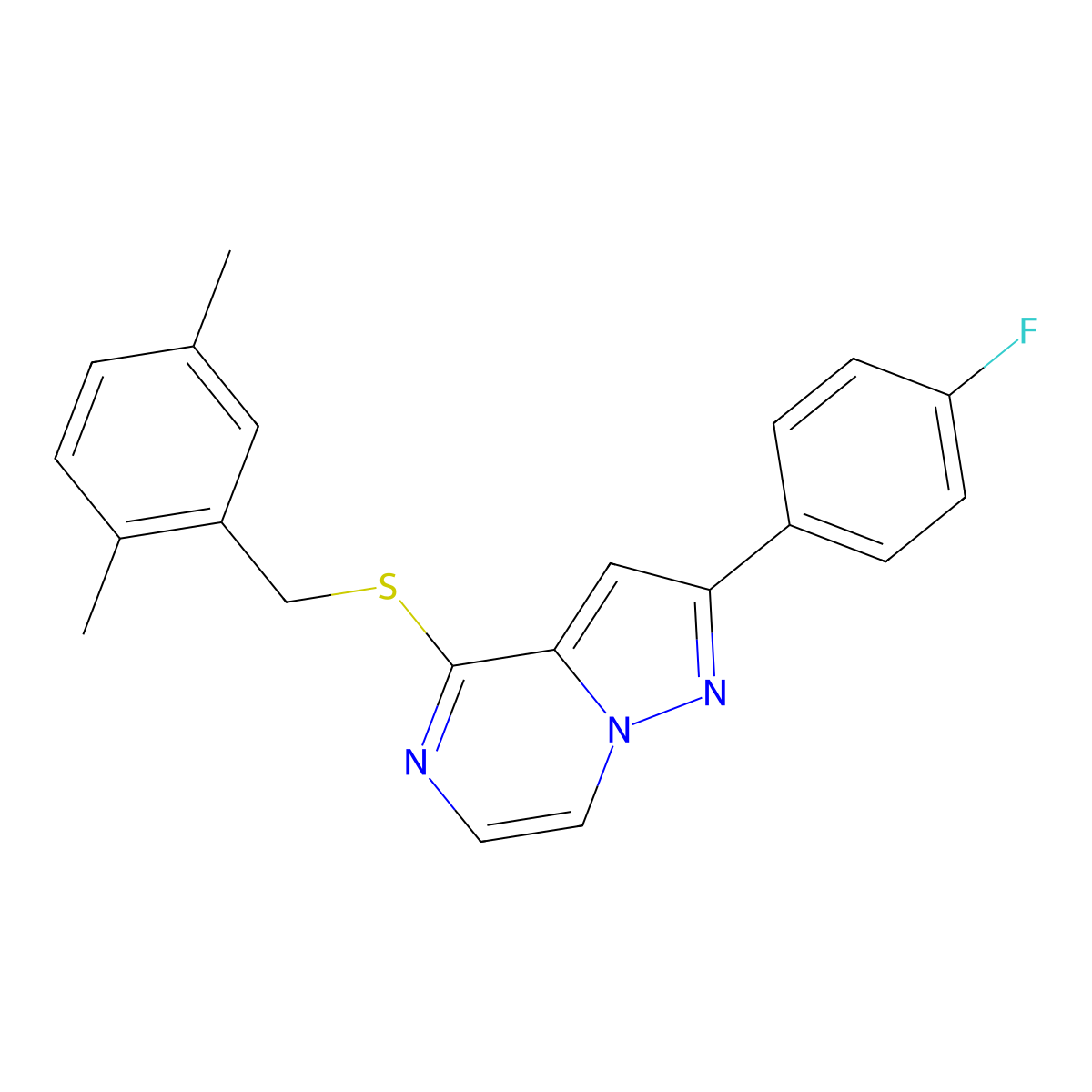4-[(2,5-Dimethylbenzyl)thio]-2-(4-fluorophenyl)pyrazolo[1,5-a]pyrazine molecular structure, CAS 1105240-05-8