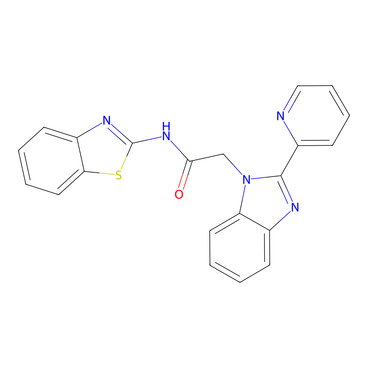 N-(benzo[d]thiazol-2-yl)-2-(2-(pyridin-2-yl)-1H-benzo[d]imidazol-1-yl)acetamide molecular structure, CAS 1105240-06-9