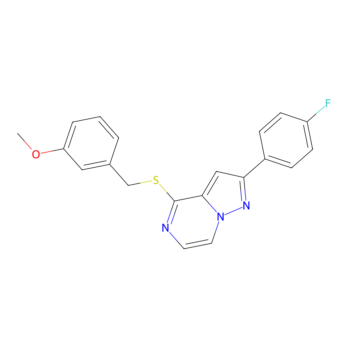2-(4-Fluorophenyl)-4-[(3-methoxybenzyl)thio]pyrazolo[1,5-a]pyrazine molecular structure, CAS 1105240-12-7