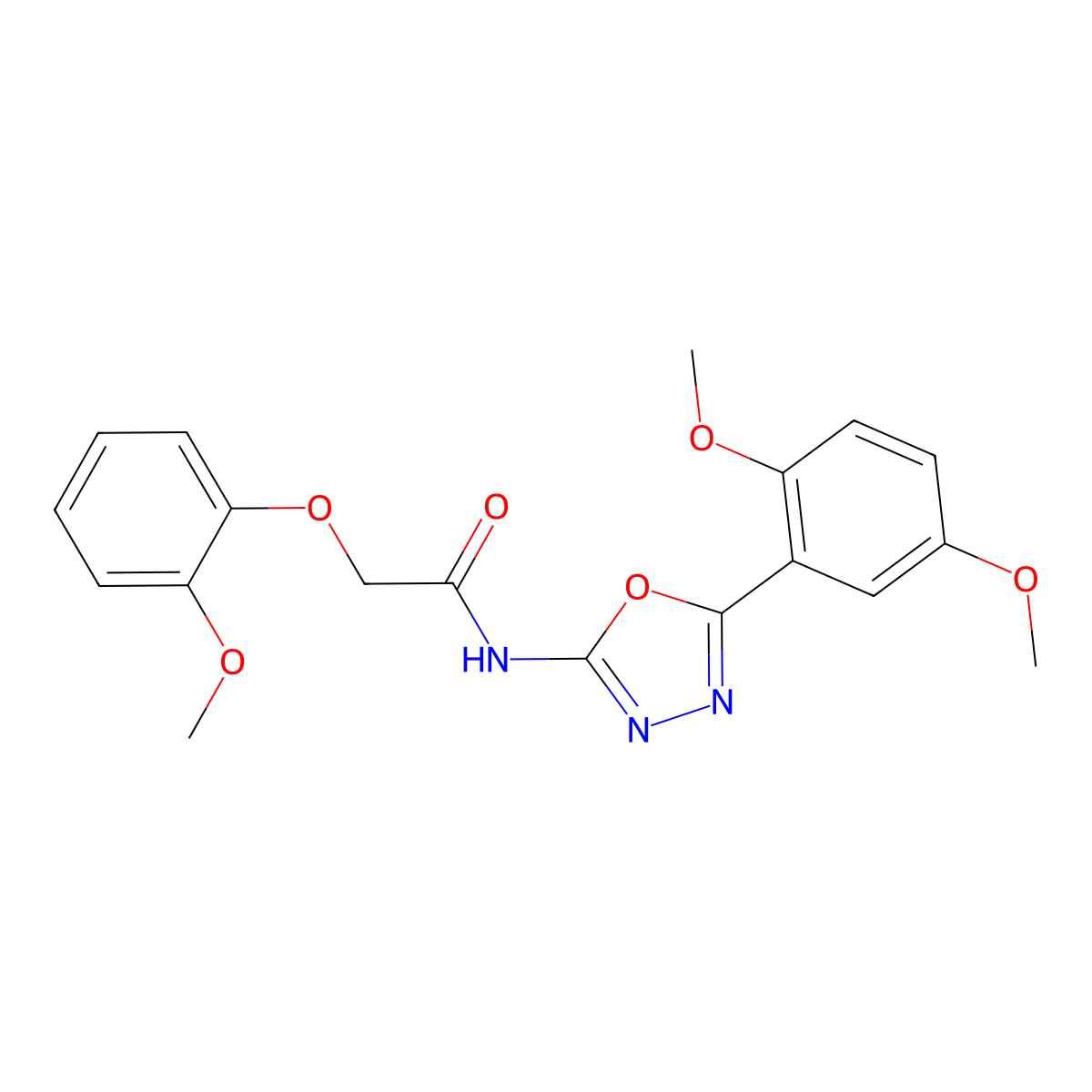 N-[5-(2,5-dimethoxyphenyl)-1,3,4-oxadiazol-2-yl]-2-(2-methoxyphenoxy)acetamide molecular structure, CAS 1105240-14-9