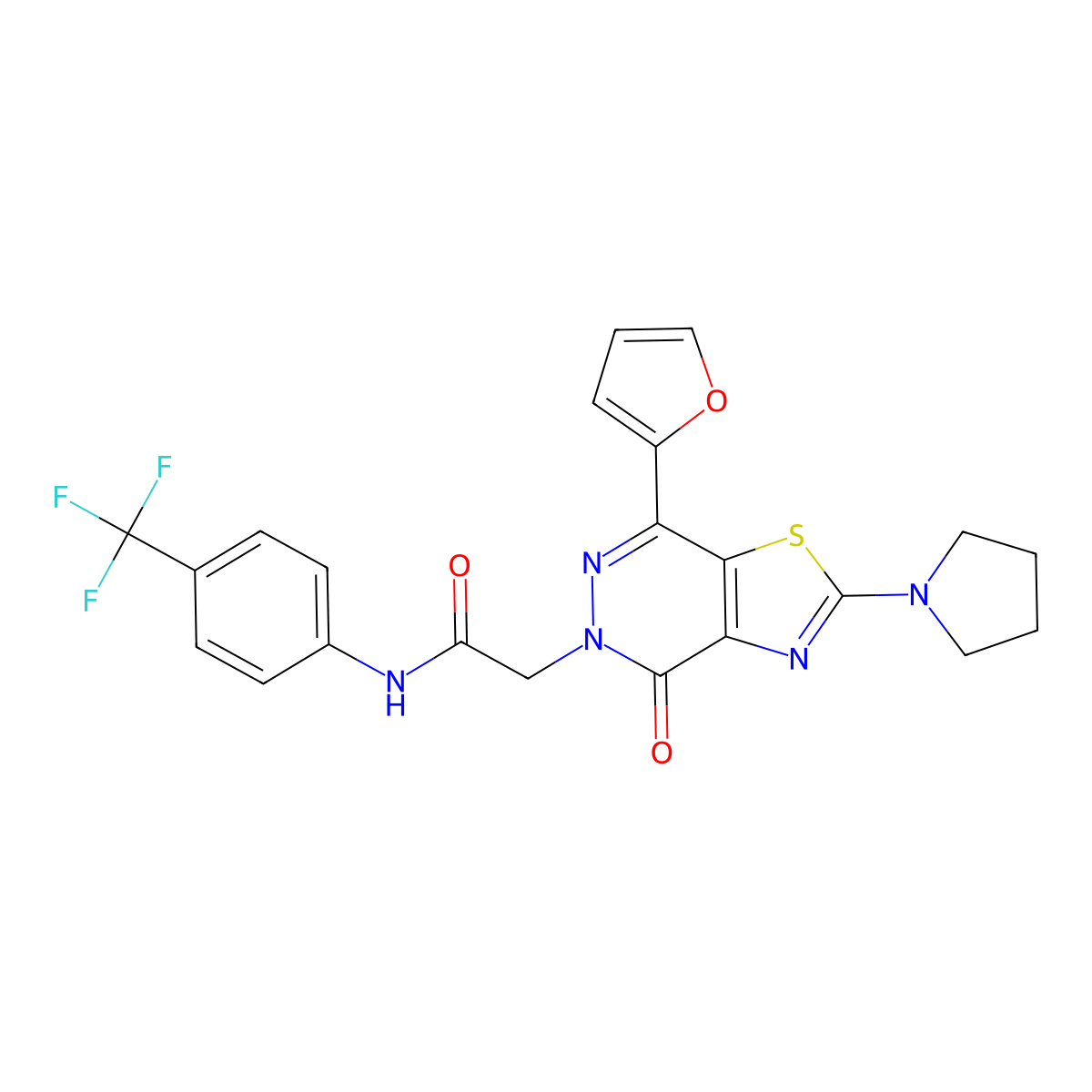 2-(7-(furan-2-yl)-4-oxo-2-(pyrrolidin-1-yl)thiazolo[4,5-d]pyridazin-5(4H)-yl)-N-(4-(trifluoromethyl)phenyl)acetamide molecular structure, CAS 1105240-19-4