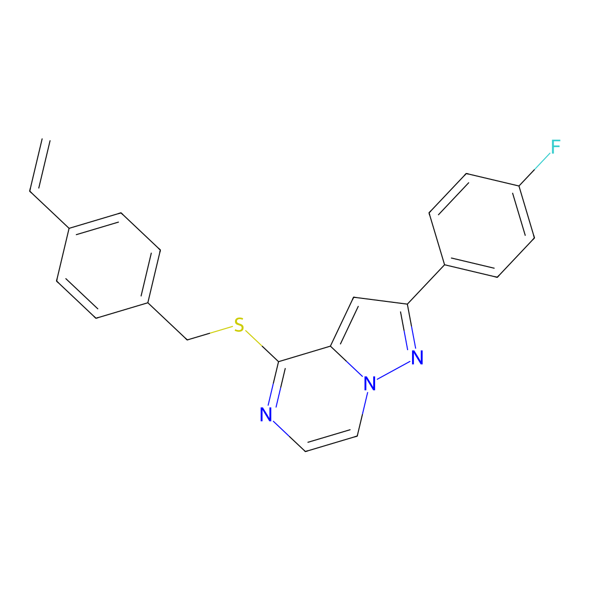 2-(4-Fluorophenyl)-4-[(4-vinylbenzyl)thio]pyrazolo[1,5-a]pyrazine molecular structure, CAS 1105240-20-7