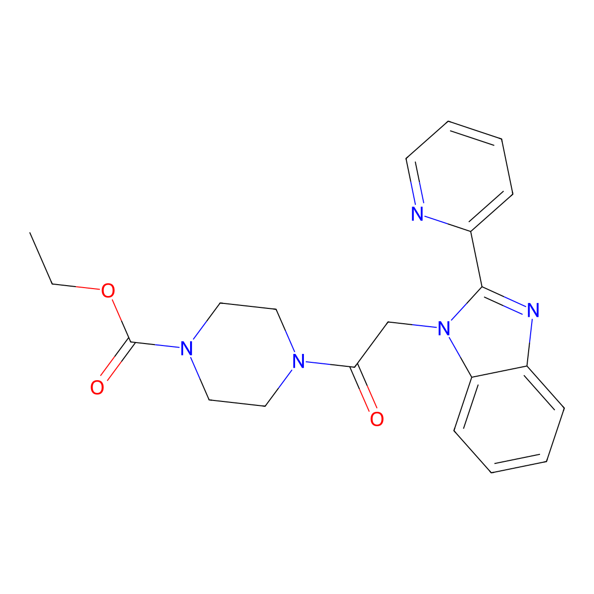 ethyl 4-(2-(2-(pyridin-2-yl)-1H-benzo[d]imidazol-1-yl)acetyl)piperazine-1-carboxylate molecular structure, CAS 1105240-21-8