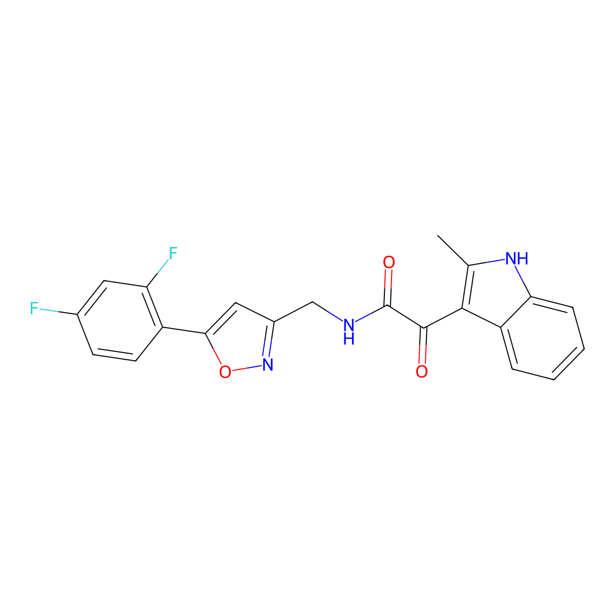 N-((5-(2,4-difluorophenyl)isoxazol-3-yl)methyl)-2-(2-methyl-1H-indol-3-yl)-2-oxoacetamide molecular structure, CAS 1105240-22-9